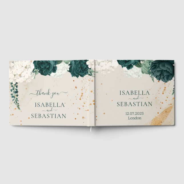 Emerald Foliage Blush Rose Wedding Guest Book (Full)
