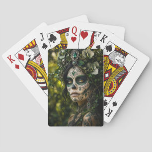 Emerald Forest Calavera – Green Botanical Playing Cards