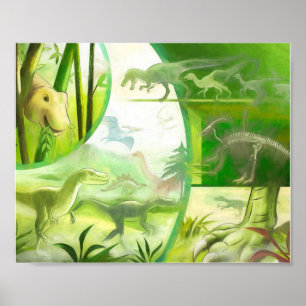 Emerald Forest Green Prehistoric Dinosaur Life Poster