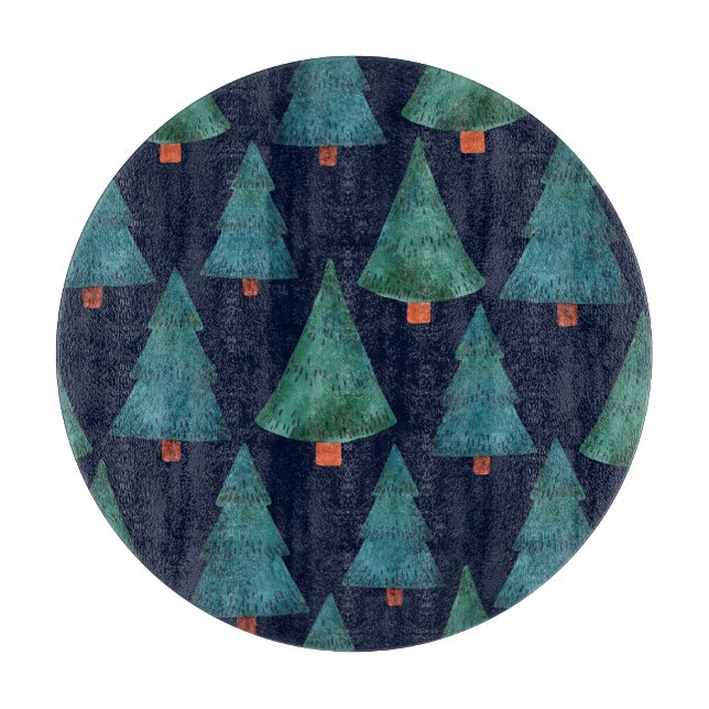 Emerald Forest: Winter Holiday Watercolor Cutting Board (Front)