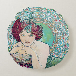 Emerald (Four Jewels), Alphonse Mucha Throw Pillow