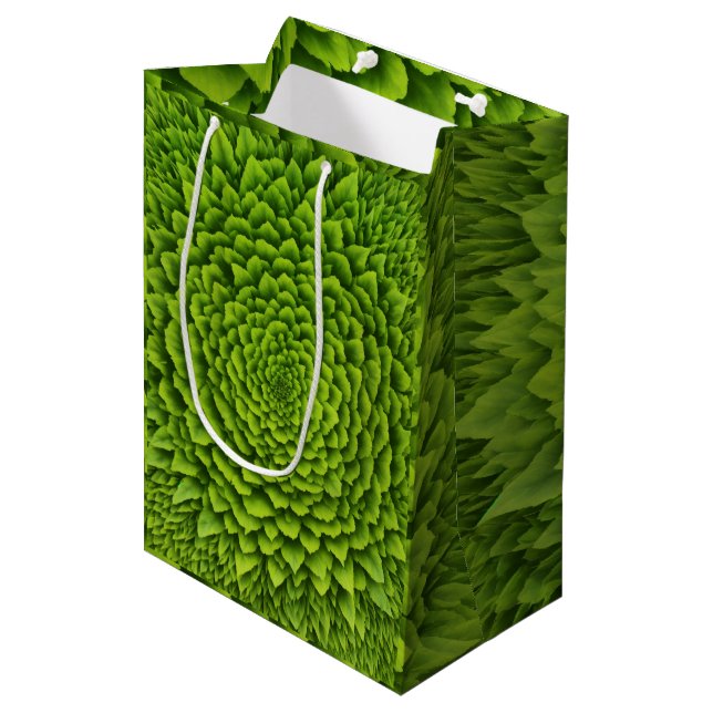 Emerald Fractal Bloom Medium Gift Bag (Front Angled)