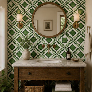 Emerald Garden Watercolor Green Geometric Mosaic Tile