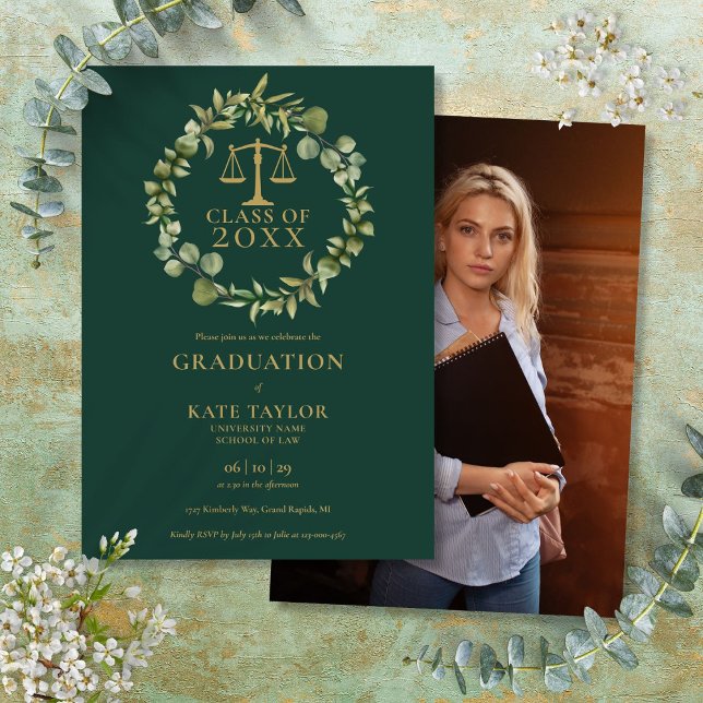 Emerald Garland Photo Law School Graduation Party  Invitation (Emerald Garland Photo Law School Graduation Party Invitation)