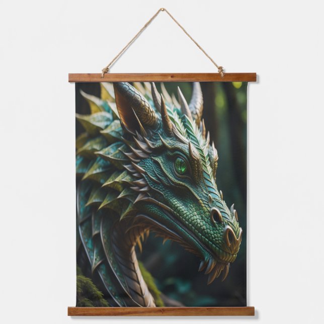 Emerald Gaze Green Dragon Fantasy Hanging Tapestry (Front)