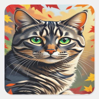 Emerald Gaze Tabby in Autumn Glow Square Sticker