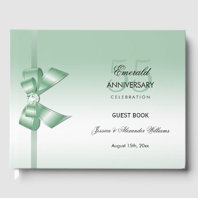 Emerald Gem Bow & Ribbon 55th Wedding Anniversary Guest Book (Front)