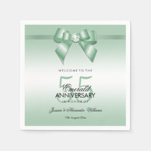 Emerald Gem Bow & Ribbon 55th Wedding Anniversary Napkin