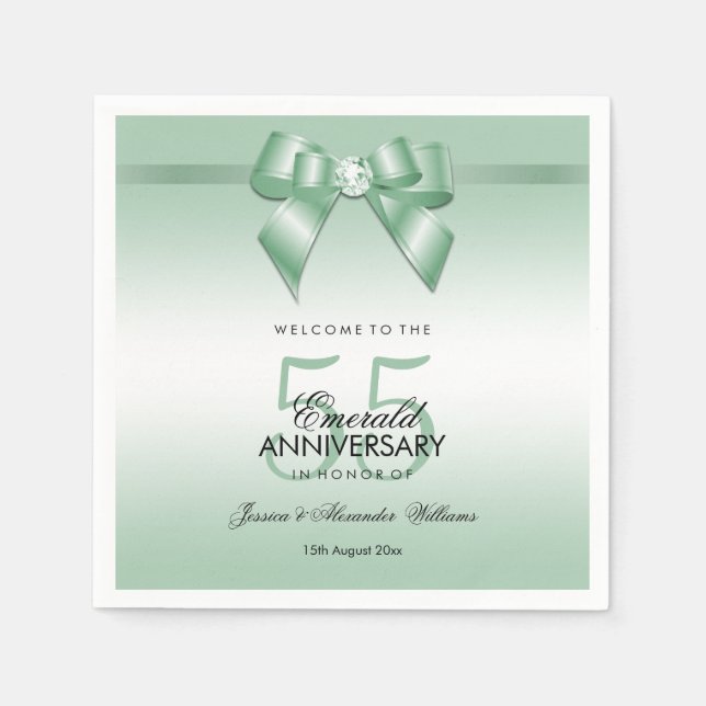 Emerald Gem Bow & Ribbon 55th Wedding Anniversary Napkin (Front)