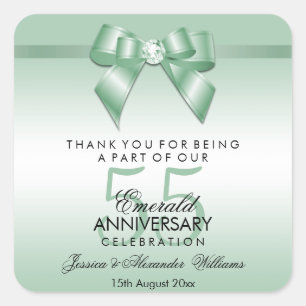 Emerald Gem Bow & Ribbon 55th Wedding Anniversary Square Sticker