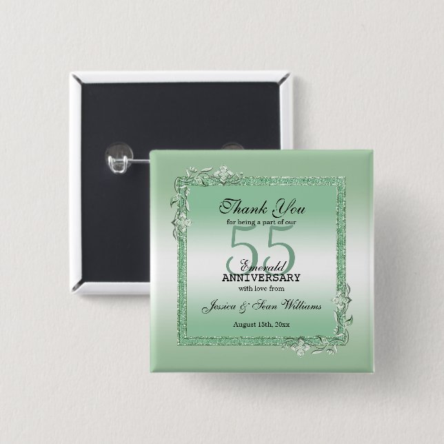 Emerald Gem & Glitter 55th Wedding Anniversary   15 Cm Square Badge (Front & Back)