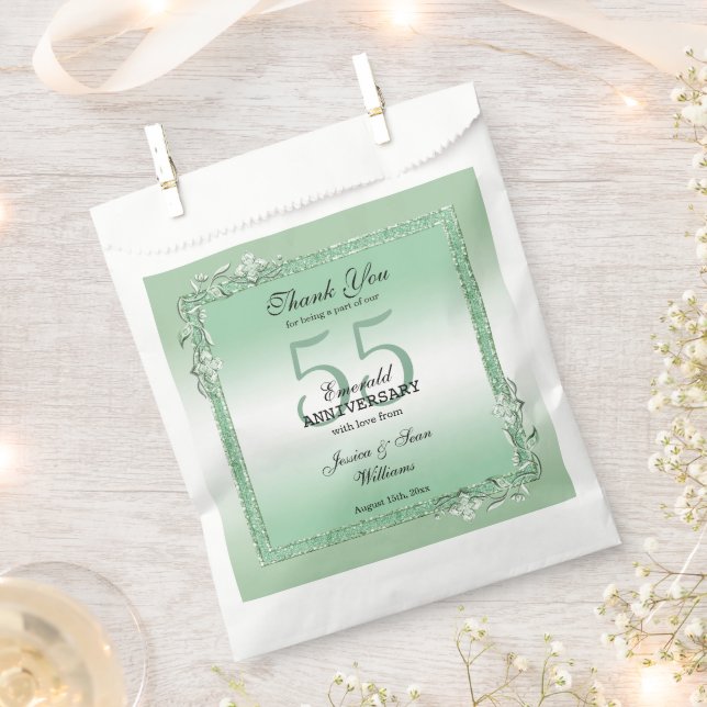 Emerald Gem & Glitter 55th Wedding Anniversary Favour Bags (Clipped)