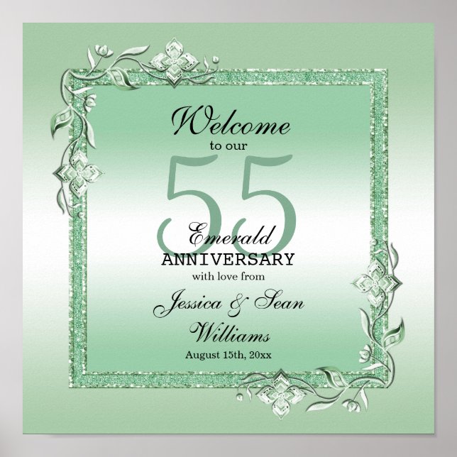 Emerald Gem & Glitter 55th Wedding Poster (Front)