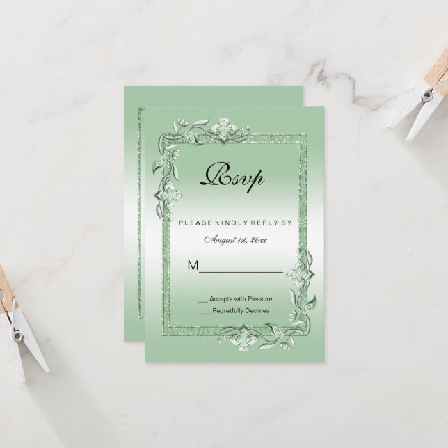 Emerald Gem & Glitter 55th Wedding  RSVP (Front/Back In Situ)