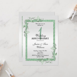 Emerald Gem & Glitter & Platinum 1st Wedding Invitation