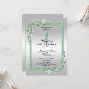 Emerald Gem & Glitter & Silver 1st Wedding Invitat Invitation