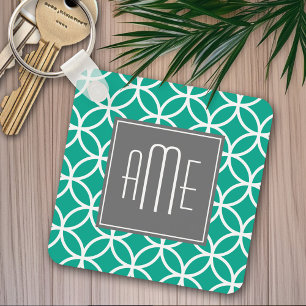 Emerald Geometric Pattern with Monograms Key Ring