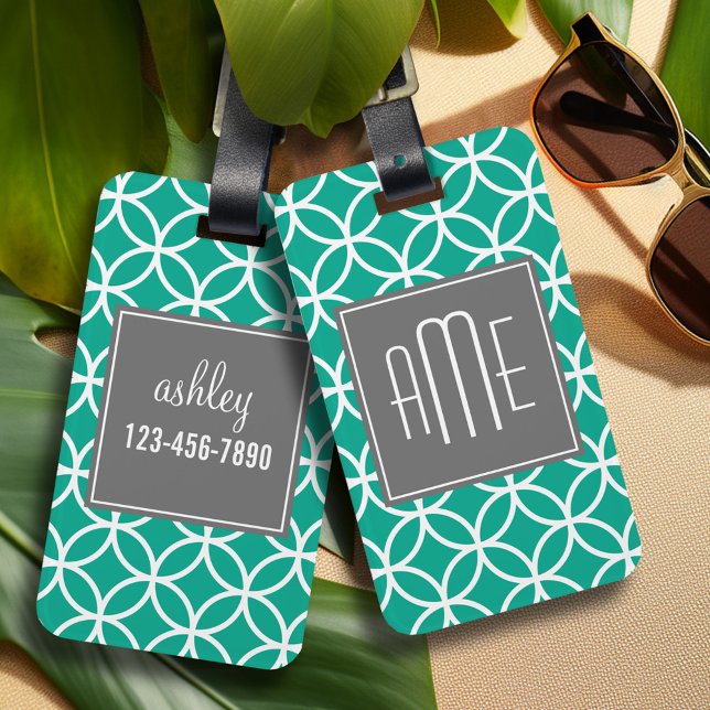 Emerald Geometric Pattern with Monograms Luggage Tag (Personalized Luggage Tag)
