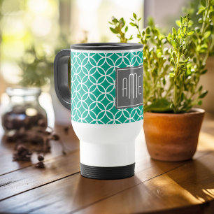 Emerald Geometric Pattern with Monograms Travel Mug