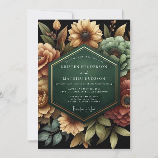 Emerald Gilded Flora Wedding Invitation (Front)