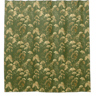 Emerald Ginkgo Elegance – Luxury Gold Botanical 10 Shower Curtain