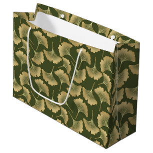 Emerald Ginkgo Elegance – Luxury Gold Botanical 12 Large Gift Bag