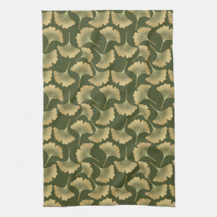 Emerald Ginkgo Elegance – Luxury Gold Botanical 12 Tea Towel
