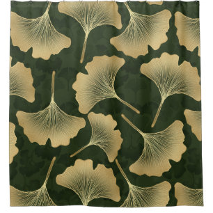 Emerald Ginkgo Elegance – Luxury Gold Botanical 15 Shower Curtain