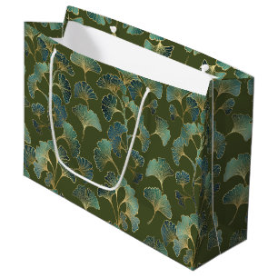Emerald Ginkgo Elegance – Luxury Gold Botanical (1 Large Gift Bag