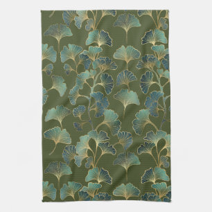 Emerald Ginkgo Elegance – Luxury Gold Botanical 1 Tea Towel