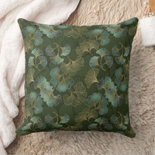 Emerald Ginkgo Elegance – Luxury Gold Botanical 2 Cushion