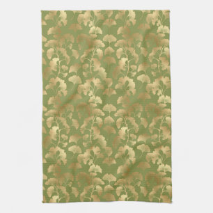 Emerald Ginkgo Elegance – Luxury Gold Botanical 4 Tea Towel