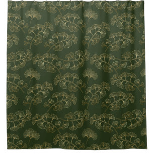 Emerald Ginkgo Elegance – Luxury Gold Botanical 5 Shower Curtain