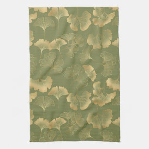 Emerald Ginkgo Elegance – Luxury Gold Botanical 9 Tea Towel
