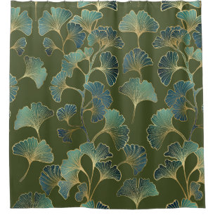 Emerald Ginkgo Elegance – Luxury Gold Botanical Shower Curtain