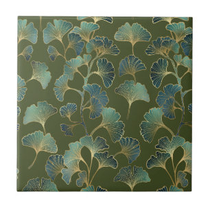 Emerald Ginkgo Elegance – Luxury Gold Botanical Tile