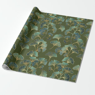 Emerald Ginkgo Elegance – Luxury Gold Botanical Wrapping Paper