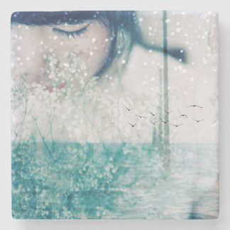 Emerald Girl Green White Shining Ocean Marble Stone Coaster