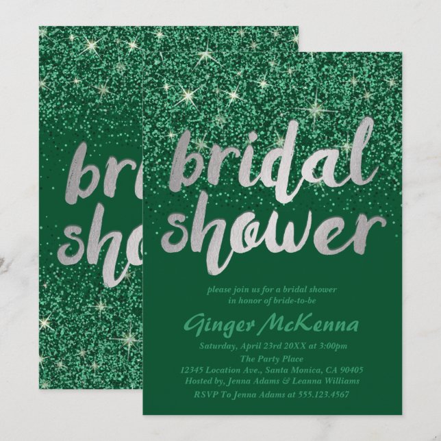 Emerald Glitter Bridal Shower Invitations (Front/Back)