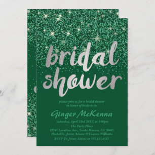 Emerald Glitter Bridal Shower Invitations
