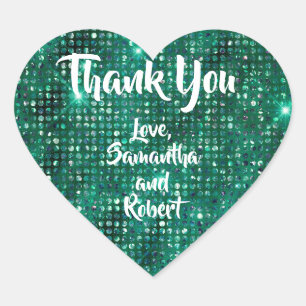 Emerald Glitter Thank You Heart Sticker