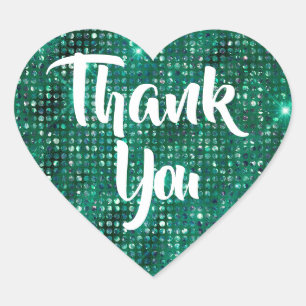 Emerald Glitter Thank You Heart Sticker