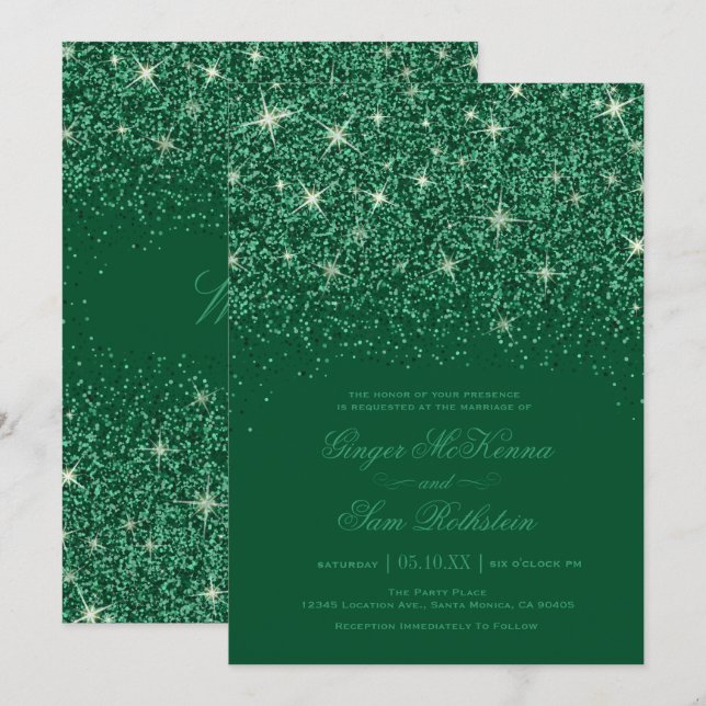 Emerald Glitter Wedding Invitations (Front/Back)