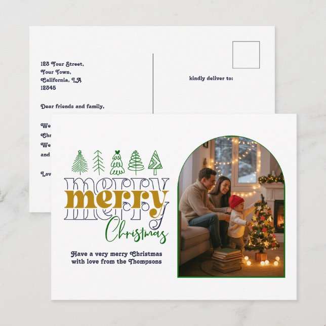 Emerald Glow Cosy Arch Photo Merry Christmas Holiday Postcard (Front/Back)