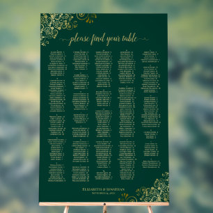 Emerald & Gold 300 Name Alphabetical Seating Chart
