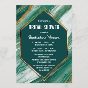 Emerald Gold Abstract Agate Marble Bridal Shower Invitation