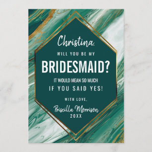 Emerald Gold Abstract Agate Marble Bridesmaid Invitation