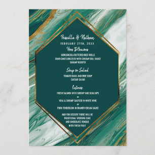 Emerald Gold Abstract Agate Marble Wedding Menu