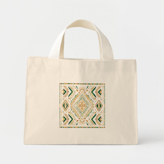 Emerald Gold African Geometric Pattern Mini Tote Bag (Front)