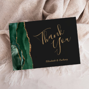 Emerald Gold Agate Dark Wedding Flat Thank You Card